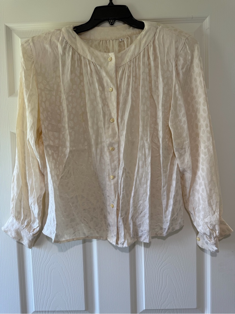 Light Cream Button-Down Long-Sleeve Women’s Blouse vintage satin blouse